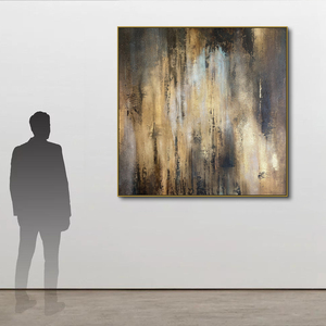 100% làm bằng tay lớn sơn dầu trừu tượng trên vải vàng lá đóng khung tường nghệ thuật Linen vẽ tay lớp màu nghệ thuật trừu tượng - Product Image 1