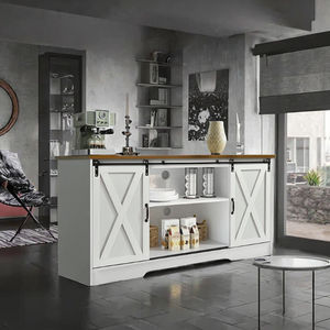 Mobile <span class=keywords><strong>TV</strong></span> in Stile Mid-Century Moderno Contemporaneo con Armadietti Contenitori e Ante Scorrevoli a <span class=keywords><strong>Pannello</strong></span> Stile Barn Door per Soggiorno - Product Image 3