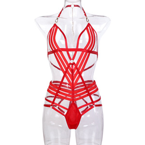 Meilleures ventes : Ensemble de lingerie sexy type combinaison à col licou, à bretelles, à découpes, style bandage et tentation - Product Image 5