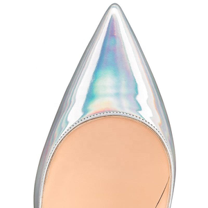 Style européen femmes brevet PU Stiletto pompes métallisé <span class=keywords><strong>argent</strong></span> bout pointu brillant bouche peu profonde Sexy talons personnalisé 12CM - Product Image 4