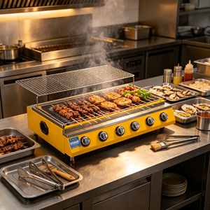 Plancha de Cocina Comercial de Acero Inoxidable con Revestimiento Amarillo, Control de Fuego Ajustable, Parrilla para Restaurante o Tienda de Snacks - Product Image 6