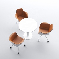 Table basse ronde moderne en mélamine, pieds en acier, noyer blanc