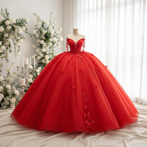 <span class=keywords><strong>Vestido</strong></span> <span class=keywords><strong>Rojo</strong></span> de Quinceañera para Niñas, Estilo Princesa, <span class=keywords><strong>Vestido</strong></span> de <span class=keywords><strong>Fiesta</strong></span> de 16 Años, Encaje, Cuentas, Tul, Chifón, Vestidos de 15 Años - Product Image 1