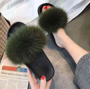 Colorato da <span class=keywords><strong>bambina</strong></span> in <span class=keywords><strong>pelliccia</strong></span> di volpe per pantofole per estate autunno vera <span class=keywords><strong>pelliccia</strong></span> di volpe scivola <span class=keywords><strong>blu</strong></span> infradito sandali antiscivolo - Product Image 6