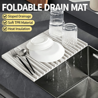 Tapis de séchage en silicone pour vaisselle, design incliné pour drainage, tapis de drainage d'eau pour comptoir de cuisine, résistant à la chaleur, antidérapant, pour bols et assiettes
