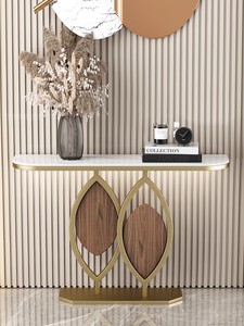 Mesa Consola de Lujo Italiana con Tablero de Piedra, Estilo Minimalista, Mueble de Entrada Contemporáneo, Semicircular, Mueble de Madera para el Hogar - Product Image 3