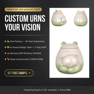 Urne funéraire personnalisée en céramique en forme d'ours mignon pour animaux de compagnie, cendres de chien ou de chat, souvenir commémoratif gravé, écologique, durable, biodégradable - Product Image 1