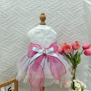 Ropa para Mascotas, Falda Tutú Iridiscente Rosa y Blanca, Vestido de Princesa para Perro, Primavera Verano Cuatro Estaciones, Poliéster de Color Sólido - Product Image 1