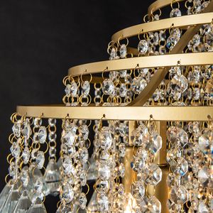 Crystal Chandelier Gold Finish E26 Bulb <b>Base</b> 3500K Warm White LED Adjustable Height 5-Year Warranty Drum Shape Pendant Light - Product Image 6