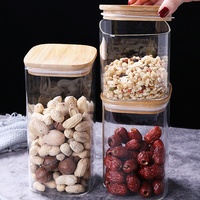 Bocaux de Conservation Alimentaire en Verre Hermétiques de Cuisine avec Couvercles en Bambou, Récipients Carrés en Verre Scellés pour la Maison