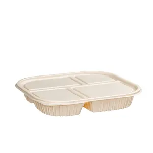 1200ML- 4 Compartments Biodegradable To Go Rectangular Containers Disposable Takeout Cornstarch Packaging Lunch Box Wholesale