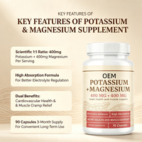 Capsules de potassium et de magnésium en marque privée OEM, 90 unités, 400 mg, complément alimentaire à base de plantes