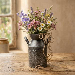 Vase rustique en métal galvanisé écologique avec motif de feuilles pour l'arrangement de fleurs/plantes d'intérieur et d'extérieur, décoration de la maison - Product Image 3