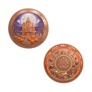 Moneta Commemorativa Elite Unica da 1oz in Rame Puro 999, con Stampa UV 3D in Rilievo a Tema Halloween: Casa Stregata e <span class=keywords><strong>Zucca</strong></span> con Fantasma, Ideale come Regalo - Product Image 1