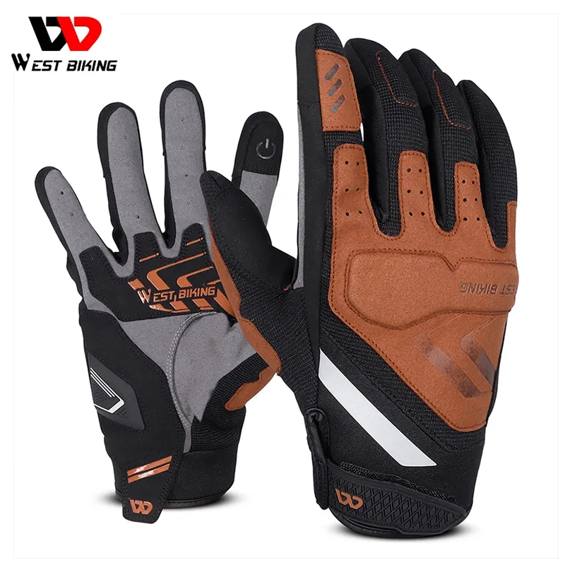 WEST BIKING New Polyester Waterproof Summer Motorcycle Gloves Bicycle Cycling Long Full Finger Gloves Mountain Bike Motor Gloves