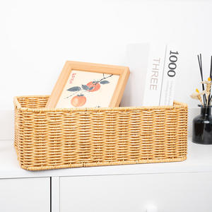 Panier de rangement rectangulaire en rotin nordique avec poignée pour l'organisation des tiroirs et des meubles de salle de bain - Product Image 5