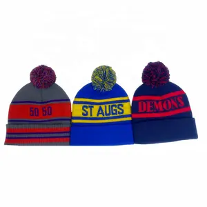 Custom Wholesale Logo Winter Sports Football Knitted Embroidered Bobble Hat <strong>Pom</strong> <strong>Pom</strong> <strong>Beanies</strong> - Product Image 1