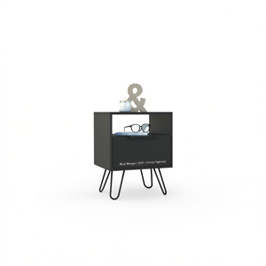 Comodino Moderno Minimalista in Wengue Nero con 1 Ripiano e 1 Cassetto per Camera da Letto - Product Image 1