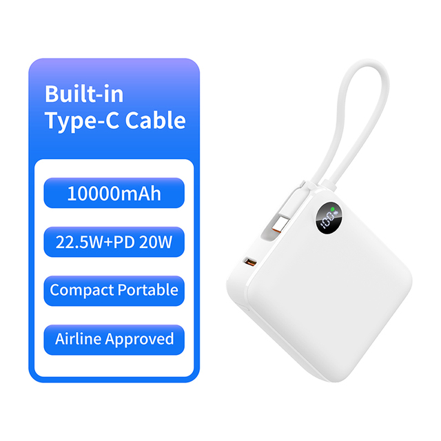 High Capacity Portable Power Bank 10000mAh With Cable Outdoor Use Thin and Mini Fast Charging 22.5W PD Mobile Phone Chargers