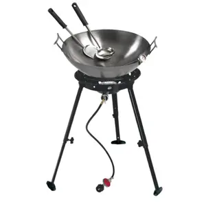 Outdoor Cookware Set Propane Burner with adjustable legs with propane gas regulator and hose gas stove Carbon Steel Wok