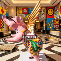 Escultura de Cerdo Pop Art, Moderna Estatua de Cerdo Volador de Fibra de Vidrio, Escultura Colorida de Pop Art para Decoración Interior y Exterior