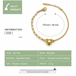 Pulsera de Corazón Asimétrico de Acero Inoxidable con Baño de Oro de 14K y Cadena de Eslabones Mixtos en Tono Dorado - Product Image 3