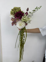 Buket Pengantin Mawar Burgundy Buatan, Calla Lily Putih, dan Amaranthus untuk Dekorasi Bunga Pesta Pernikahan