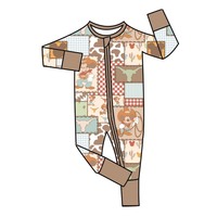 Combinaison zippée pour bébés en fibre de bambou, confortable, à motifs imprimés, faible MOQ, qualité supérieure, pour acheteurs en gros
