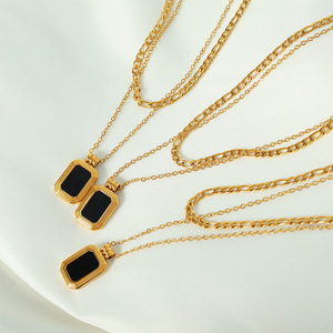 Collier à pendentif géométrique double couche en acier inoxydable plaqué or, chaîne de clavicule pour femme, bijoux tendance - Product Image 1