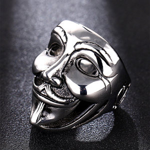 Bague en argent <span class=keywords><strong>V</strong></span> pour <span class=keywords><strong>Vendetta</strong></span> Clown, nouvelle mode, bague en acier inoxydable pour homme - Product Image 4