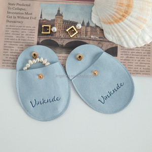 Luxurious Customized Bijoux Small Oval <b>Envelope</b> Microfiber <b>Gift</b> Bag Button Faux Suede Portable Jewelry Pouch for Rings Earrings - Product Image 3