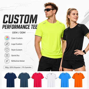 T-shirt personnalisé avec logo, 180g, haute élasticité, 11% Spandex, séchage rapide, tee-shirt de sport performant, t-shirt de course réfléchissant, marque privée, vente en gros - Product Image 1