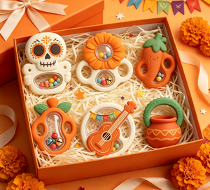 PAISEN Mordedor de Silicona para Bebé con Diseño del Día de Muertos Mexicano, Juguete Sensorial Temático del Día de los Muertos, Decoración para el Hogar - Product Image 1