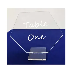 Numéro de table en acrylique transparent hexagonal Numéro de table de mariage en acrylique avec support Numéro de table en acrylique imprimé avec hexagone de base