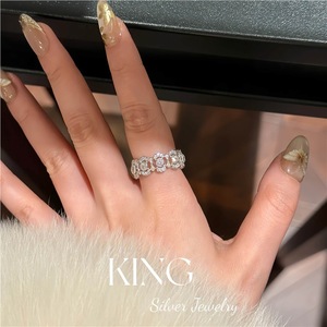 S925 Sterling Silver <b>Ring</b> Flower Lace Design <b>Crystal</b> Rhinestone Women's Everyday Wear Fine Jewelry - Product Image 2