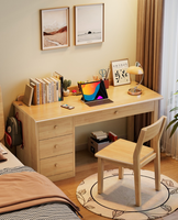 Bureau d'étude double en bois massif avec étagère et tiroirs, table d'ordinateur longue pour bureau à domicile – Vente en gros