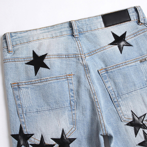 Jeans en denim à cinq branches étoilées AeeDenim avec logo OEM personnalisé, jeans en denim <span class=keywords><strong>noir</strong></span> pour <span class=keywords><strong>homme</strong></span> avec étoile en cuir, trous, élastique, <span class=keywords><strong>slim</strong></span>, long - Product Image 6