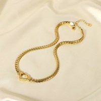 Ensemble de Bijoux Hiphop Cœur Creux Plaqué Or 18K, Bracelet Chaîne Cubaine et Collier Ras du Cou en Acier Inoxydable Chaîne Cubaine Cœur