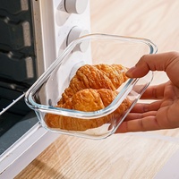 Hoge borosilicaat dikke vierkante glazen lunchbox, FDA-conform, milieuvriendelijk, magnetronbestendig, BPA-vrij, 4-voudig afsluitbaar, voor op kantoor