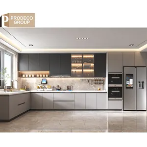 Prodeco Commercial Metal Modular Kitchen Aluminium Kitchen Cabinet Design Furniture Supplier Elegant Grey Kitchen Cabinet