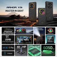 Smartphone Tangguh Ulefone Armor X31 6GB+128GB, Kamera Visi Malam, Ponsel Bebas Operator, Layar 6.56 inci, Android 14, 4G, NFC, OTG, Ponsel Gaming