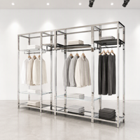 Étagère de présentation de vêtements en acier inoxydable poli miroir, cadre ouvert, étagère en verre, usage commercial
