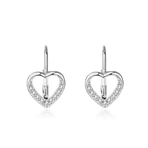 Dropshipping S925 sterling silver women fine jewelry 5A cubic zirconia hollow love heart hoop earrings
