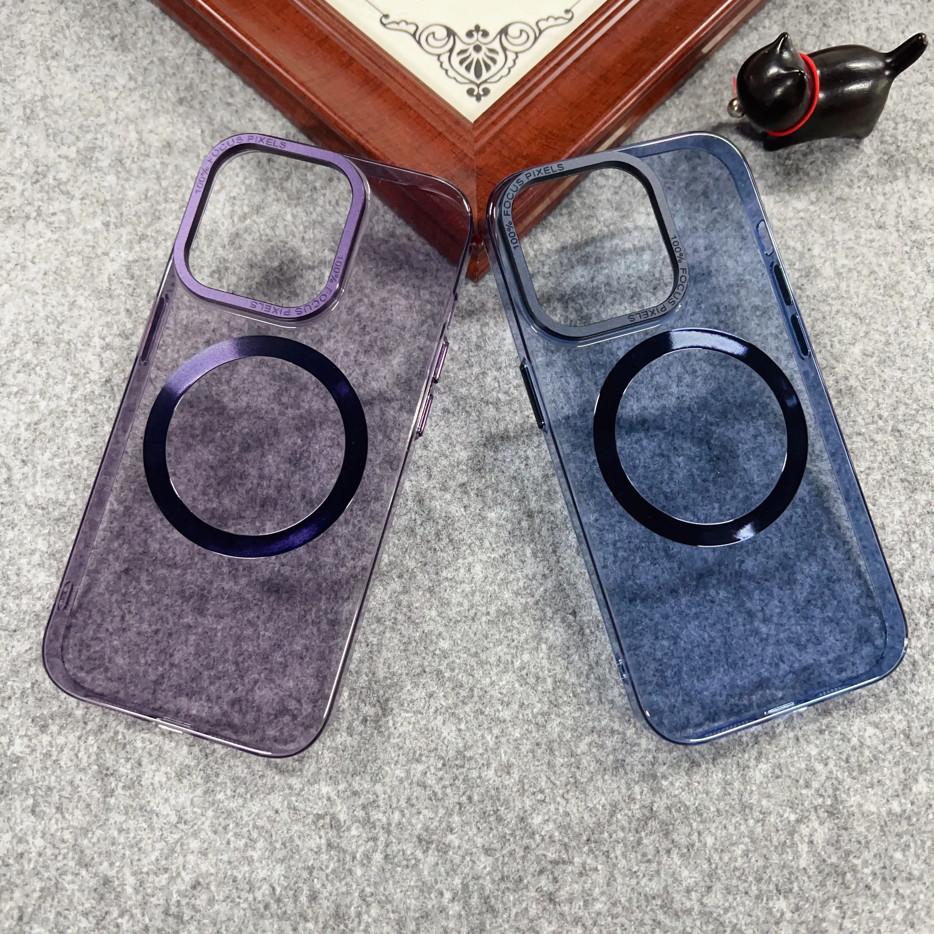 Waterproof OEM Logo Gray Color Purple Translucent Wireless Charging Magnetic Sheet Mobile Phone Cases For iPhone 14 Plus Pro Max