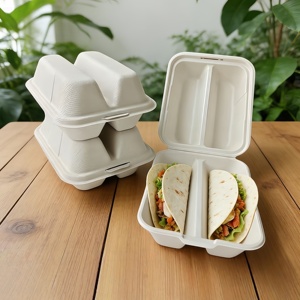 Boîtes alimentaires jetables en carton à clapet, contenants rectangulaires en pulpe pour tacos et repas à emporter - Product Image 1