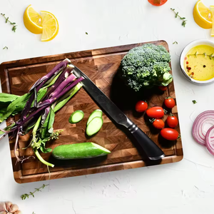 Planche à découper de bloc de boucher de grain d'extrémité de noix naturelle de vente chaude avec la poignée et la cannelure de jus pour des légumes et des fruits - Product Image 6