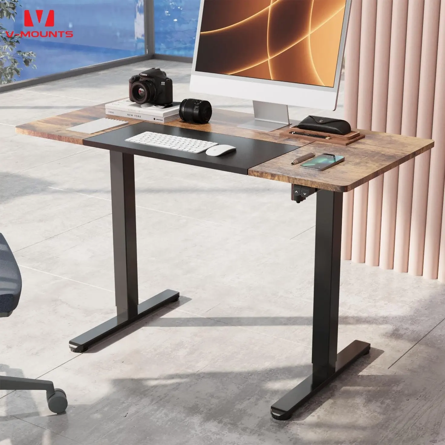 V-mounts ErgoTech listrik duduk ke meja berdiri dengan bebas dapat disesuaikan ergonomis meja kantor opsional ukuran Desktop VM-JSD5-01-4P