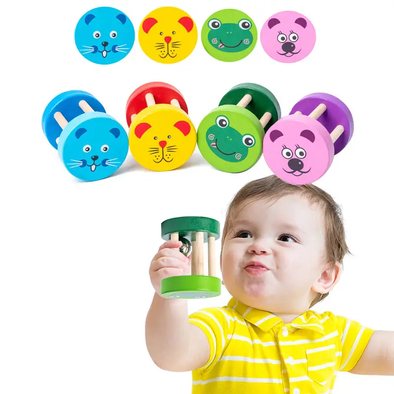 Baby Montessori rattle toy wooden roller cage bell music handbell toy baby mini musical instrument toy rattle