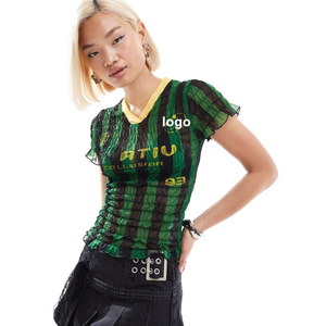 Maglia da <span class=keywords><strong>Calcio</strong></span> Retrò Y2K con Stampa Grafica per Donne, Stagioni 24/25, T-Shirt Crop Top con Design Arricciato, Stile Sportivo Americano - Product Image 4