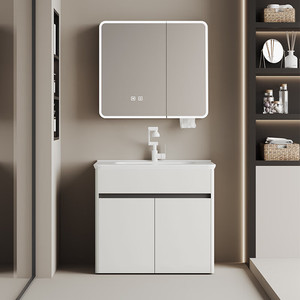 Nouvelle armoire de salle de bain de luxe blanche sur pied avec lavabo intégré en céramique et meuble vasque combiné - Product Image 4